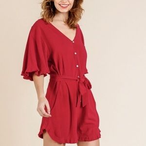 Red linen romper